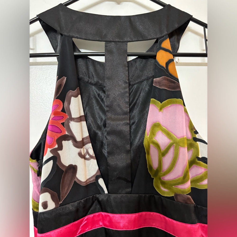 SUE WONG Women Sleeveless Silk Black Floral Print Long Maxi Dress Size 4 - Picture 11 of 16
